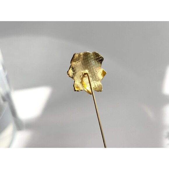 Cloissone Floral Rosebud Vintage Gold Toned Oval Vintage Stick Pin | Hat Pin - Picture 7 of 10